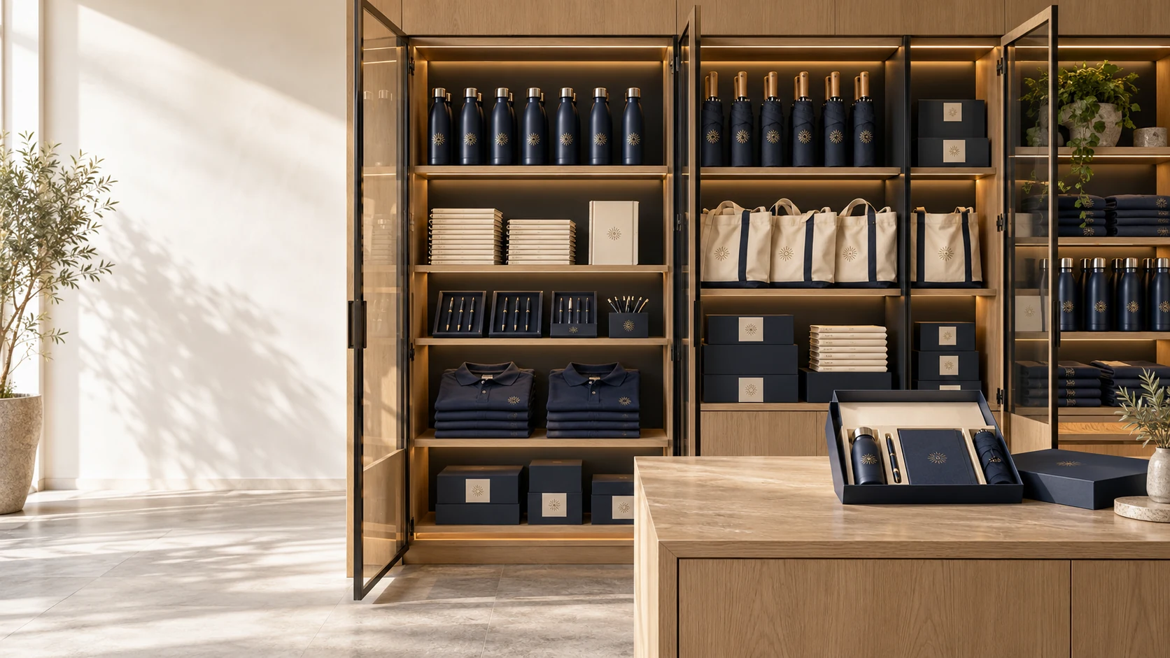 Armario conceptual de merchandising corporativo organizado